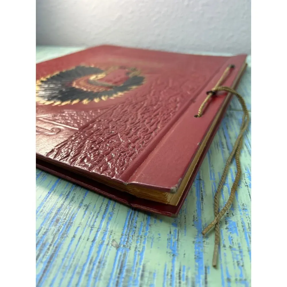Vintage 1940s Embossed Native American Chief Scrapbook Red Faux Leather Album